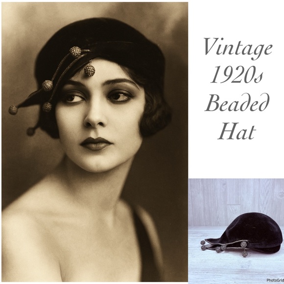 Vintage 1920s filbert orcel productions hats de pinna black with bobble beads